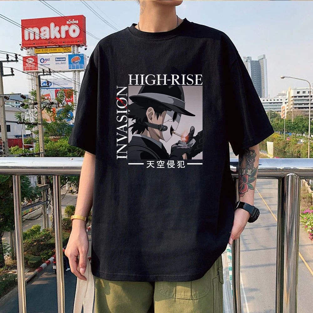 Men Harajuku High Rise Invasion T-shirt Japan Anime Manga Tees Summer Breathable Short Sleeve Casual Tee Tops Male