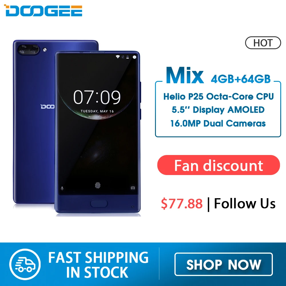 DOOGEE MIX смартфон с 5 дюймовым дисплеем восьмиядерным процессором MTK Helio P25 ОЗУ 4 Гб