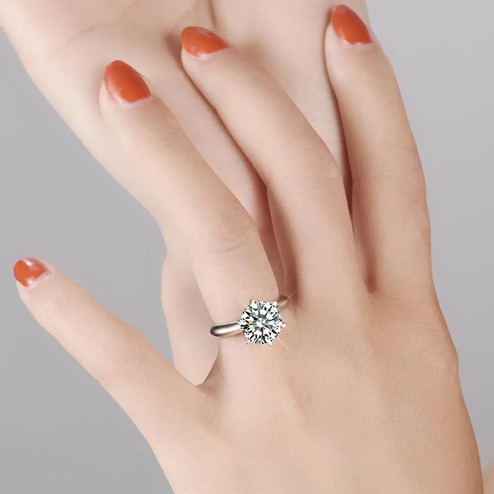 14K белое золото 4 карат Moissanite бриллиантовое кольцо женское круглое классическое