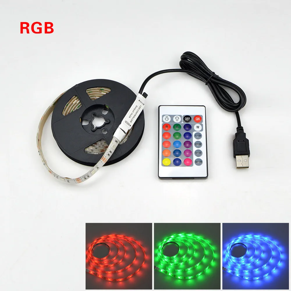 RGB Светодиодный Светильник-ночник DC5V с usb-кабелем 50 см 1 м 2 м 3 м 4 м 5 м USB светодиодный светильник SMD 3528 для ТВ/ПК/ноутбука - Испускаемый цвет: RGB