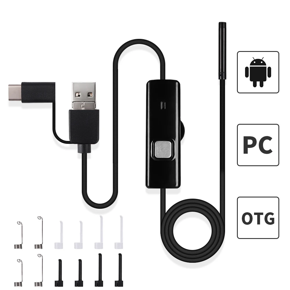 Эндоскоп для очистки ушей 3 в 1 USB HD визуальная Ушная ложка 5 мм мини камера Android PC