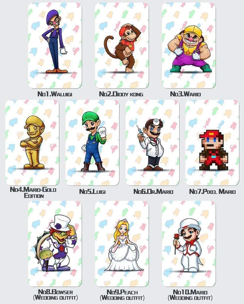 

10Pcs Full Set High Quality Super Mario Odyssey NFC game card for switch NFC tag cards switch Amoobo Card Nfc Card Standard Size