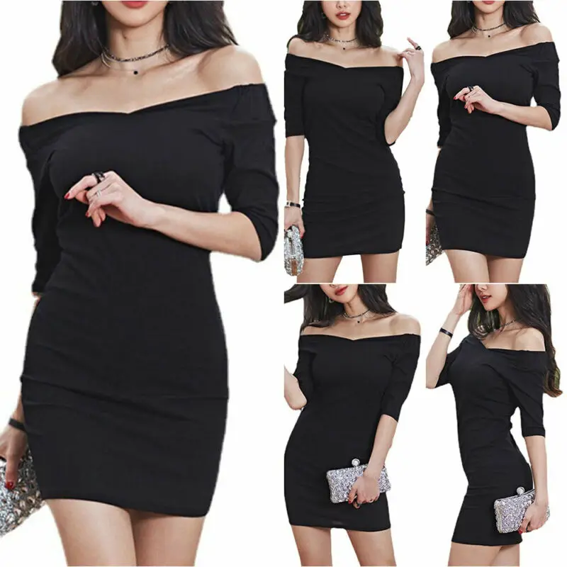 

Sexy Women Off the Shoulder Bodycon Half Sleeve Mini Dress Slim Evening Club Dresses