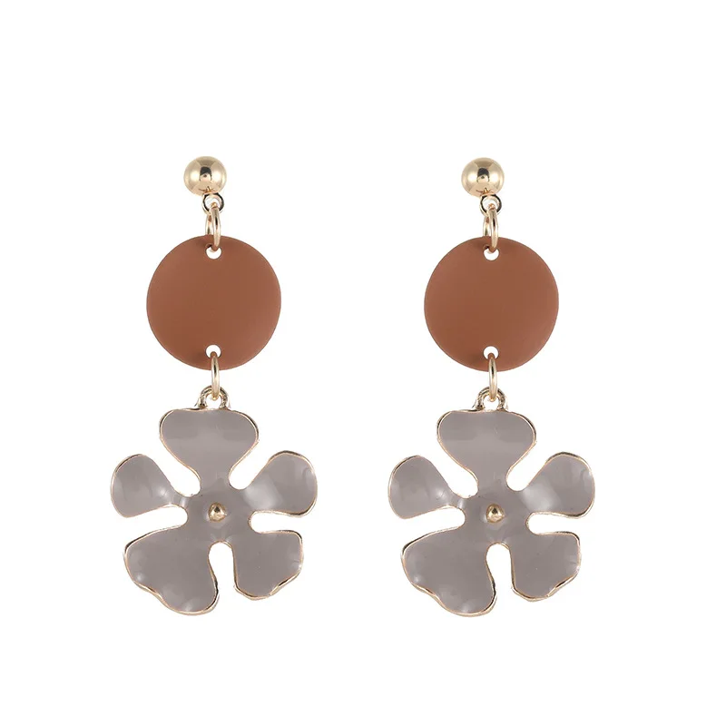 

Korean Enamel Flower Drop Earrings for Women 2020 New Matte Round Dangle Earrings Trendy Jewelry Gift