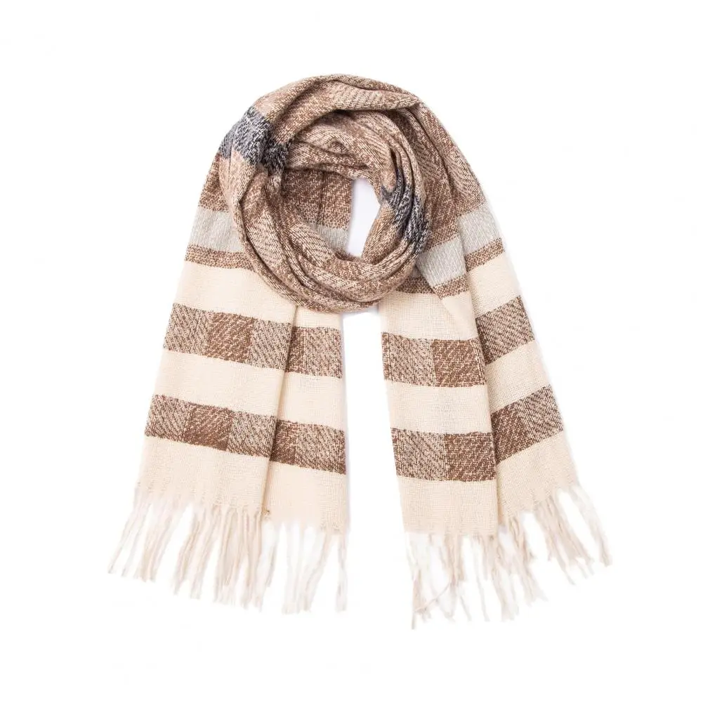 

Unisex Tassel Striped Pattern Scarf Enlarged Warm Long Shawl Neck Wrap Bandana