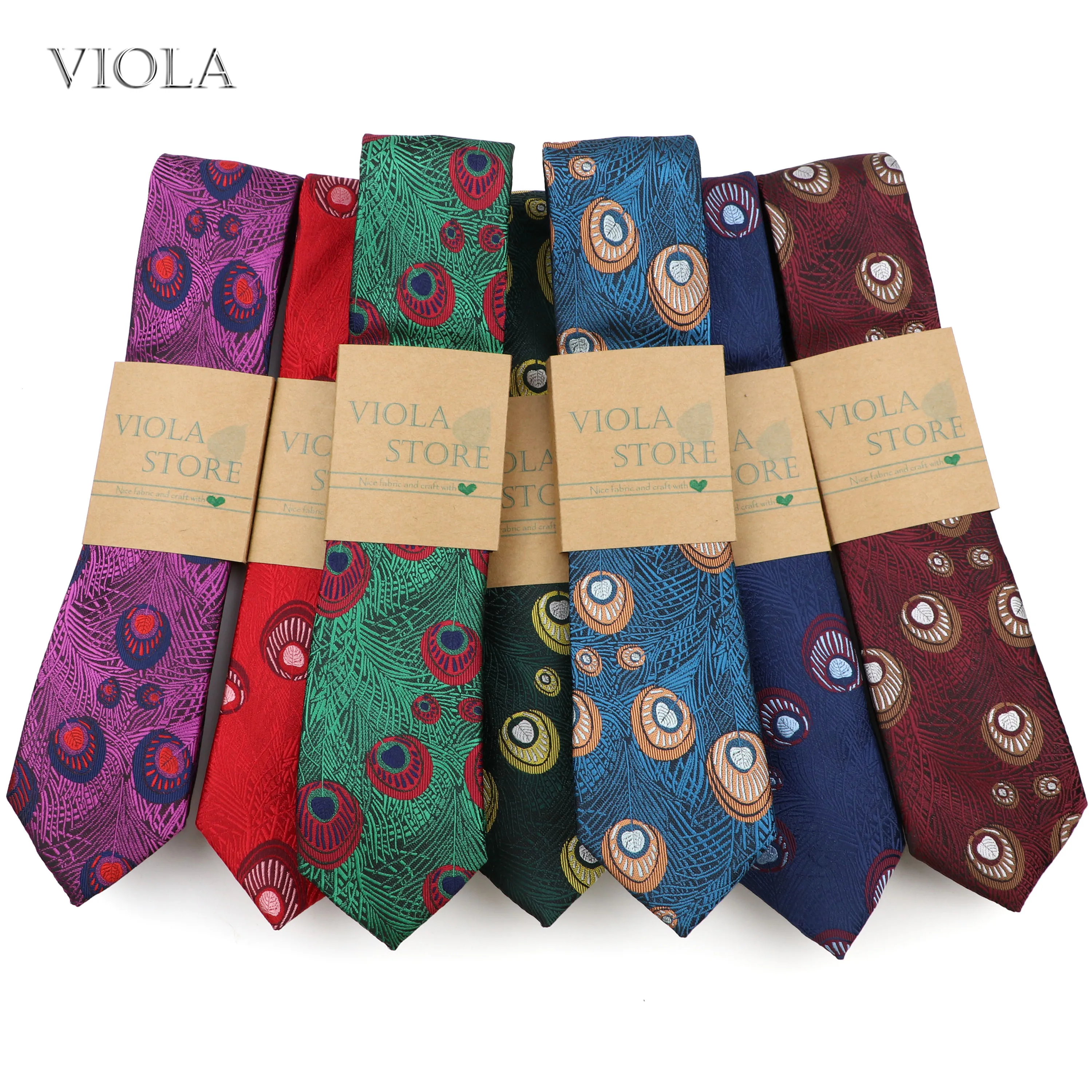 Винтажный жаккардовый галстук с павлиньими перьями 6 см из полиэстера мужской