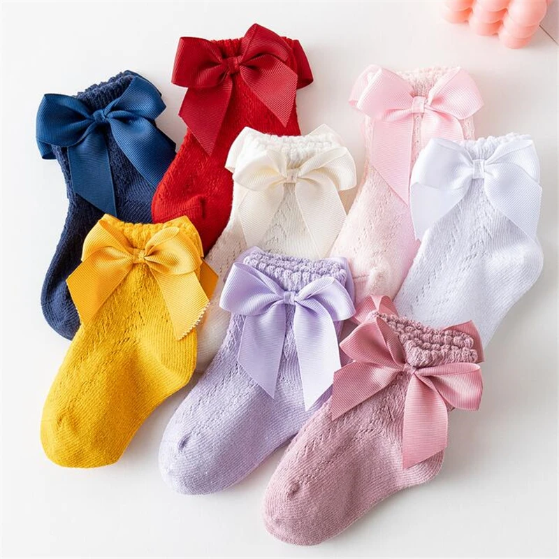 

Breathable Soft Cotton Newborn Socks Summer Bow Baby Sock Solid Color Princess Baby Girl Socks Infant Anti-slip Short Sox 0-5Y