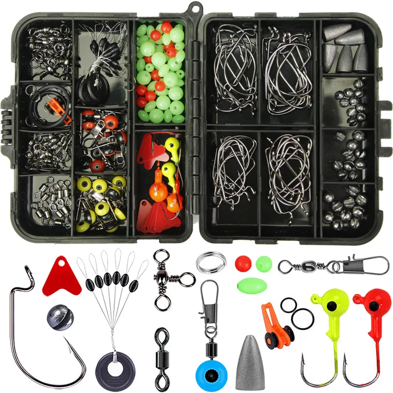 

160/205/213/273 Pcs Fishing Accessories Kit With Jig Hook Bullet Bass Sinker Weights Swivel Snaps Fishing Tackle Box