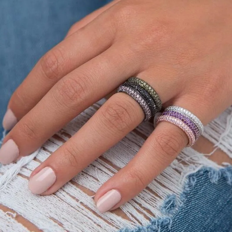 Яркий Камень популярный стиль розовый черный белый камень фианит обручальное