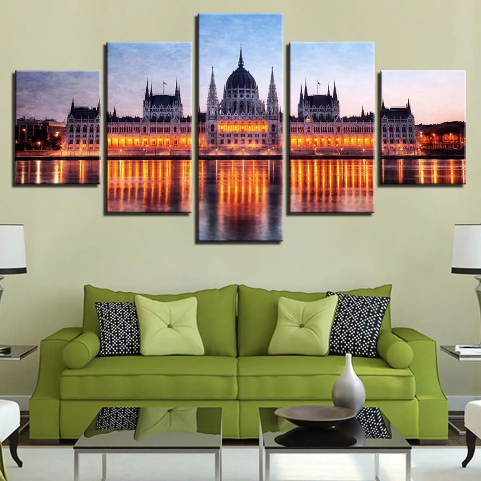 

HD Prints Home Decoration Canvas Painting 5 Pieces Building Wall Art For Living Room Modular Pictures Landscape Artwork Poster