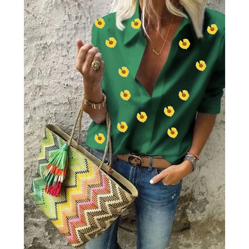 

Plus Size S-3XL Daisy Floral Print Casual Three Quarter Sleeve Women Blouse Shirt Summer Ladies Harajuku Korean Tops SJ5956M