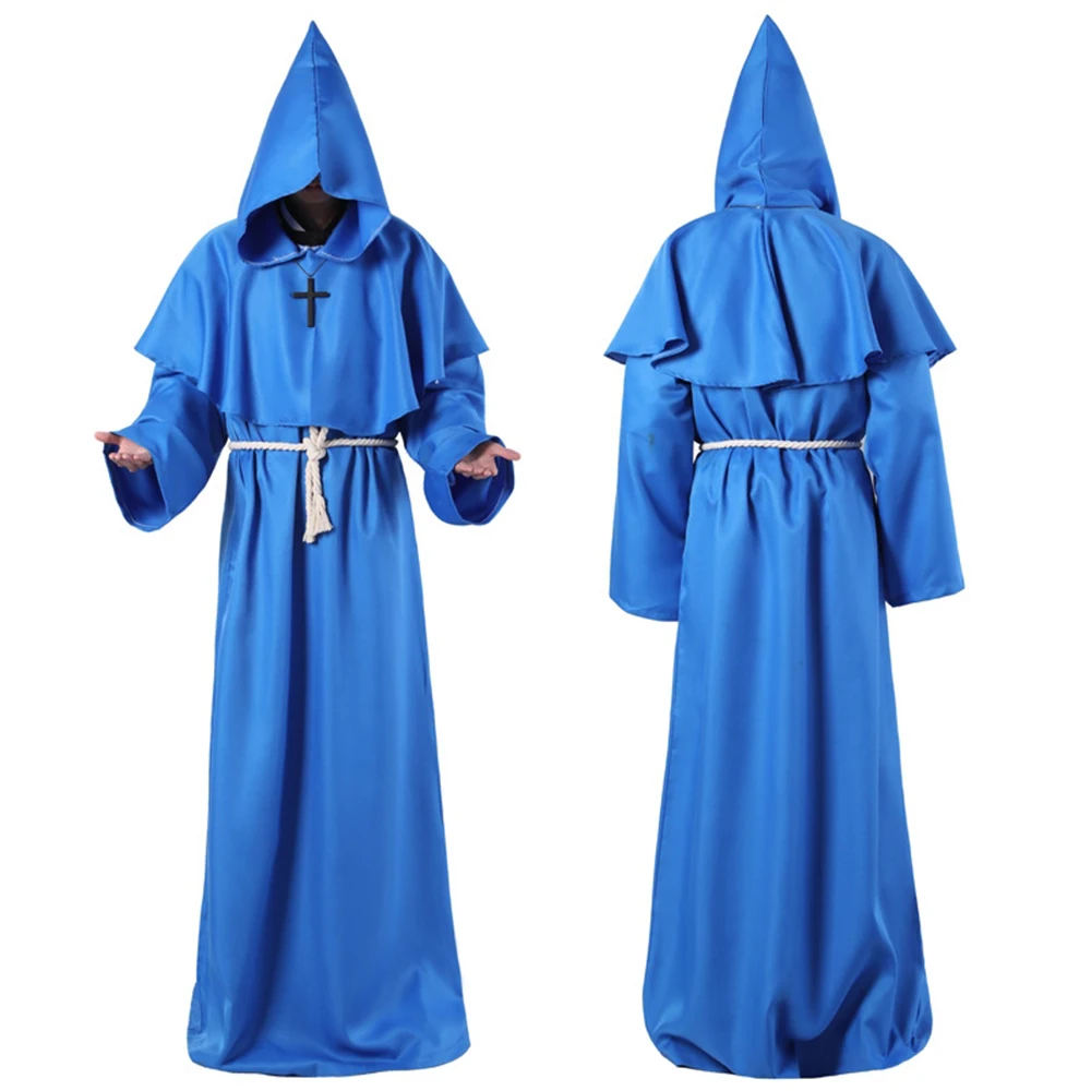 

Halloween Medieval Wizard Costume Men Women Vintage Renaissance Monk Cosplay Cowl Friar Priest Hooded Robe Cloak Cape Clothing