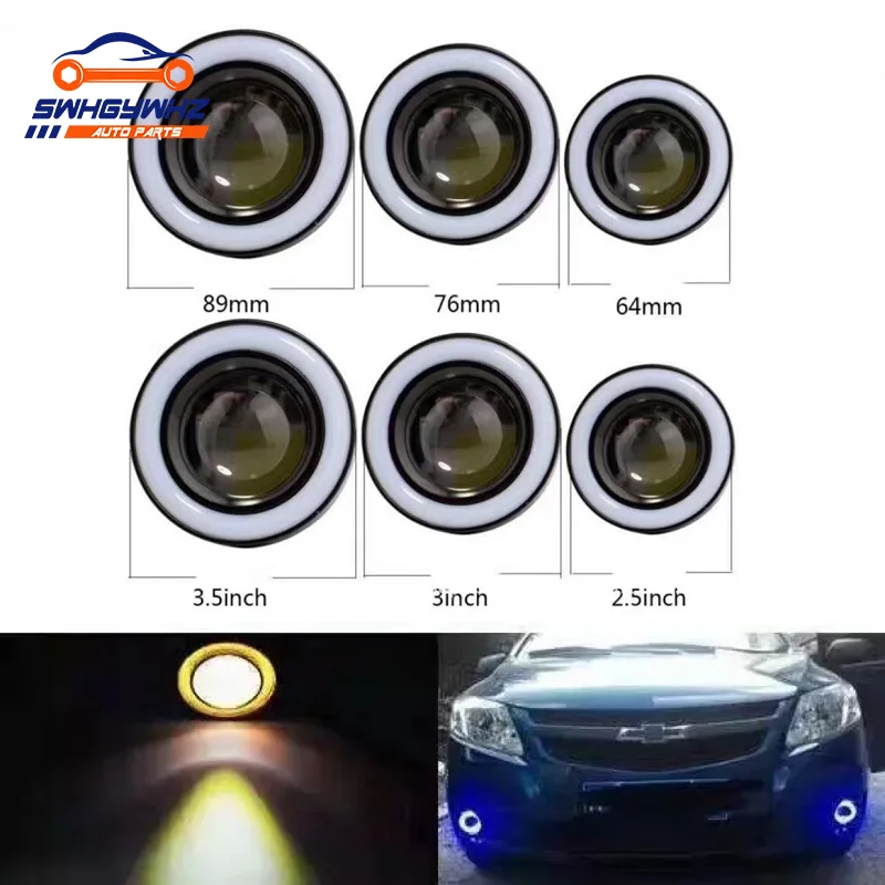 

1Pc/Single 12V Universal COB LED DRL Driving Lights white blue pink yellow Angel Eyes Fog Lamp 2.5" 3.0" 3.5" 64mm 76mm 89mm
