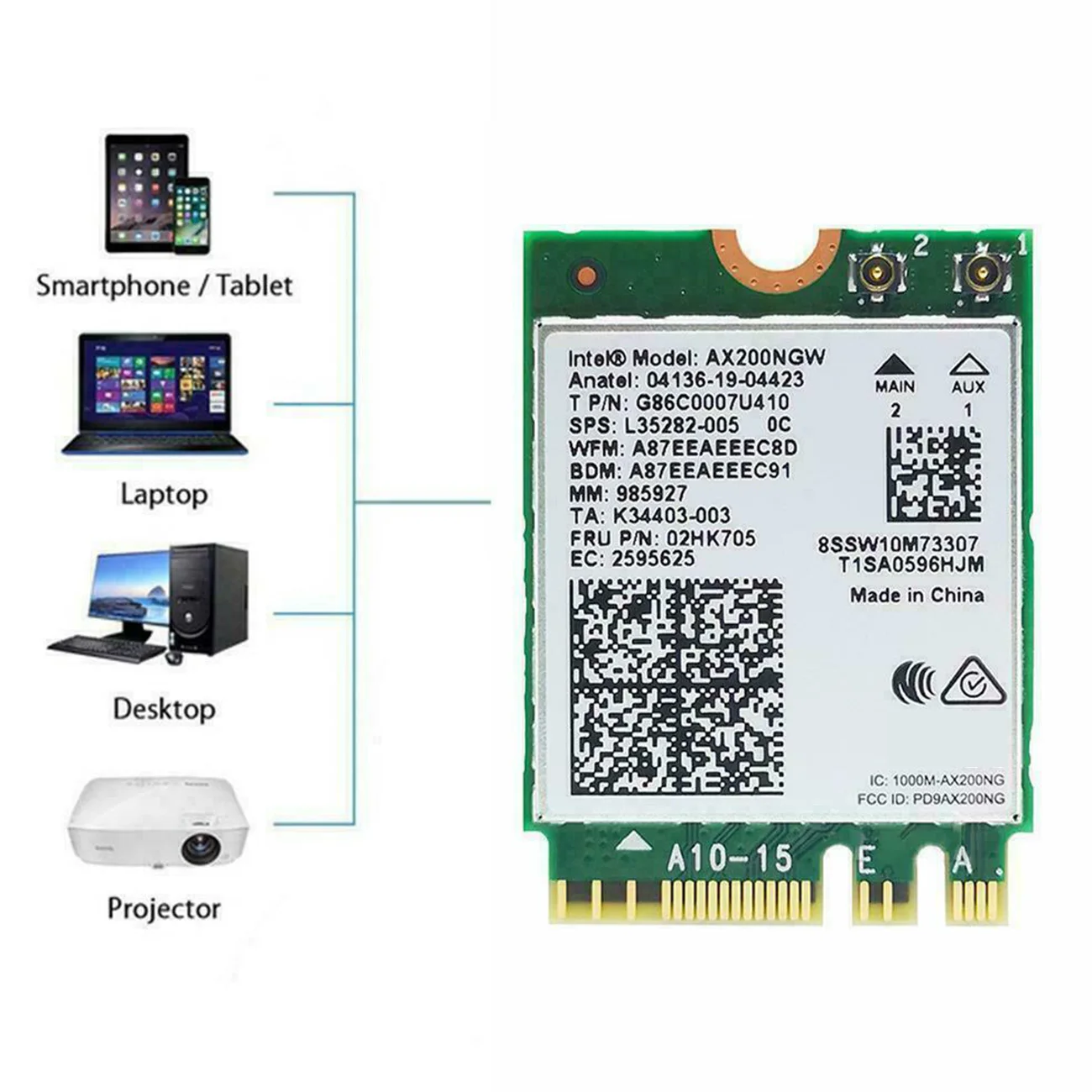 

Wireless Wifi Network Card For Laptops, AX200NGW WIFI6 Dual-Band 5G Gigabit Built-In Wireless Network Card NGFF Bluetooth 5.1