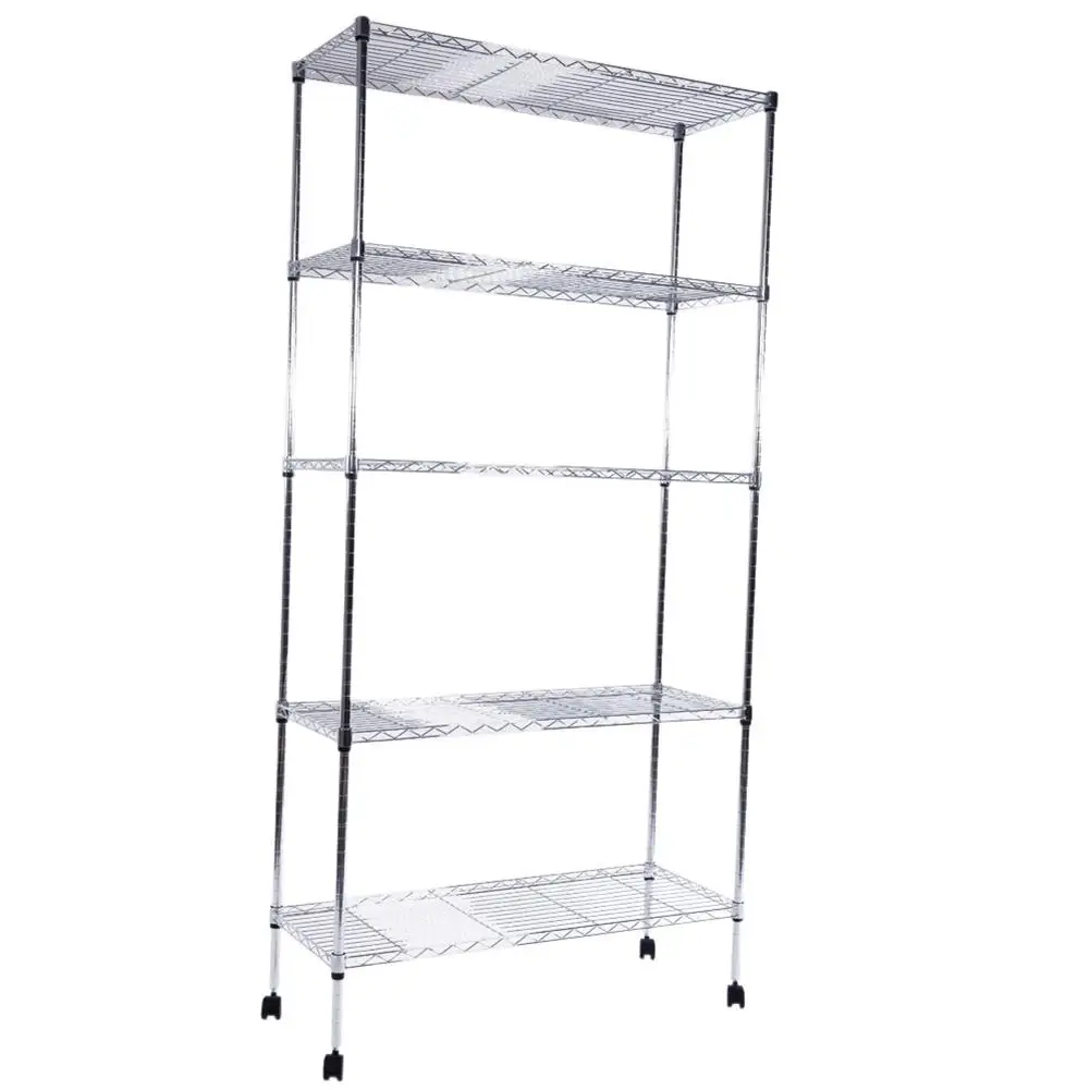 

5-Layer Chrome Plated Iron Shelf with 1.5" Nylon Wheels Chrome Srorage Rack Holder Kitchen Shelf Space Saver Organizer Storager