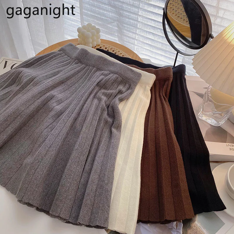 

Gaganight однотонная женская плиссированная трапециевидная Мини-Юбка трикотажная Офисная Женская шикарная осенне-зимняя юбка 2021 новые юбки с в...