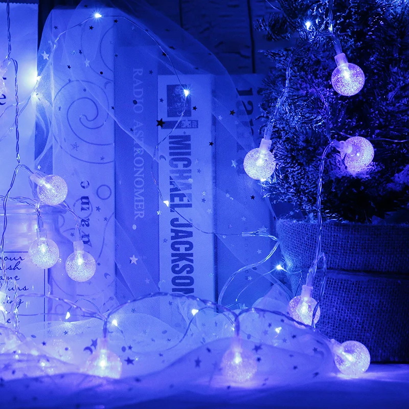 Blue Прозрачный ламповый светильник, гирлянда, светодиодный шар, праздничные украшения, наружный струнный светильник, Рождественская елка, лампа для комнаты, салонная, новогодняя - Испускаемый цвет: Blue