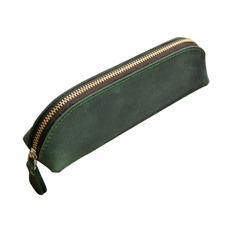 

Leather Pencil Bag Vintage Retro Zipper Fountain Pen Makeup Pouch Pen Bag