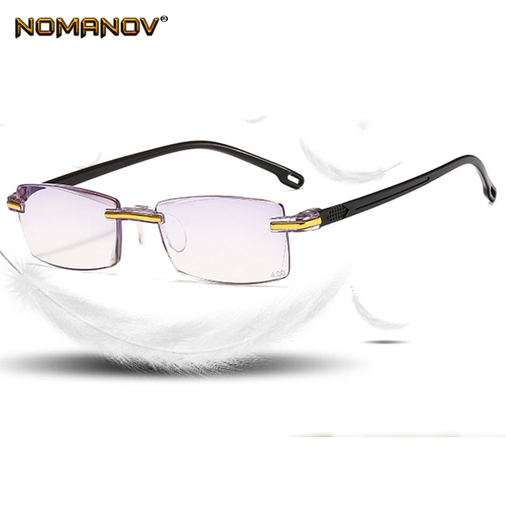 2 пары TR90 без оправы рамки вырезать Анти blu светильник линзы очки для чтения + 0 75 1 25