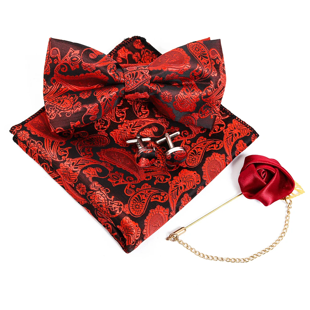 Розово-красный галстук-бабочка платок Набор 100% шелк текстиль бабочка карман