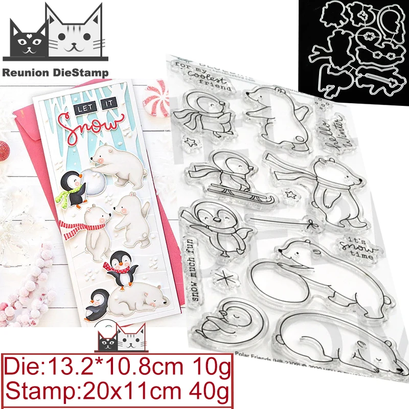 Белые друзья медведь Пингвин металлические штампы и трафарет для сделай сам