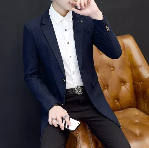 Черный синий бордовый Длинный блейзер мужские однобортные приталенные костюмы