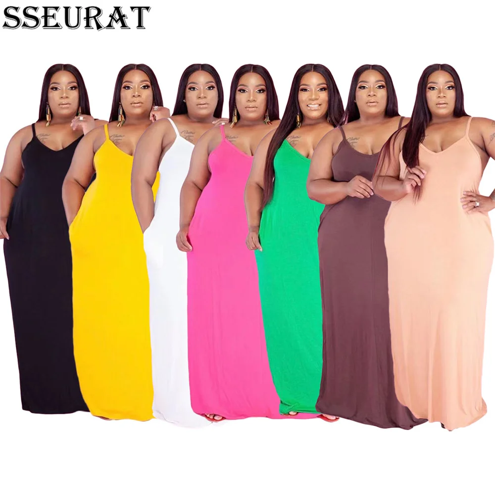 

SSEURAT размера плюс XL-4XL Летняя женская обувь модные однотонные Длинные Макси платье (Утягивающее облегающее платье) для ночных пляжные повсед...