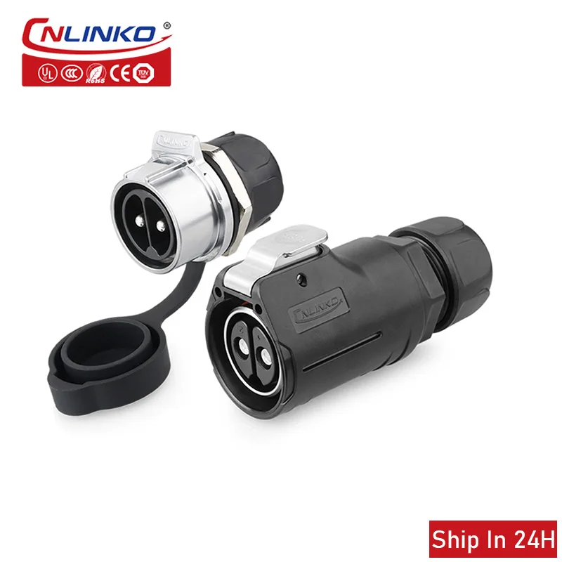 

Cnlinko LP28 Waterproof M28 Industrial 2pin Aviation 45A Electrical Power Connector Screw Tighten Male Plug Female Panel Socket