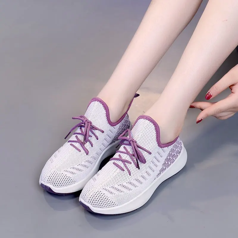 Модные Женские кроссовки для женщин из сетчатого материала без застежки Женская