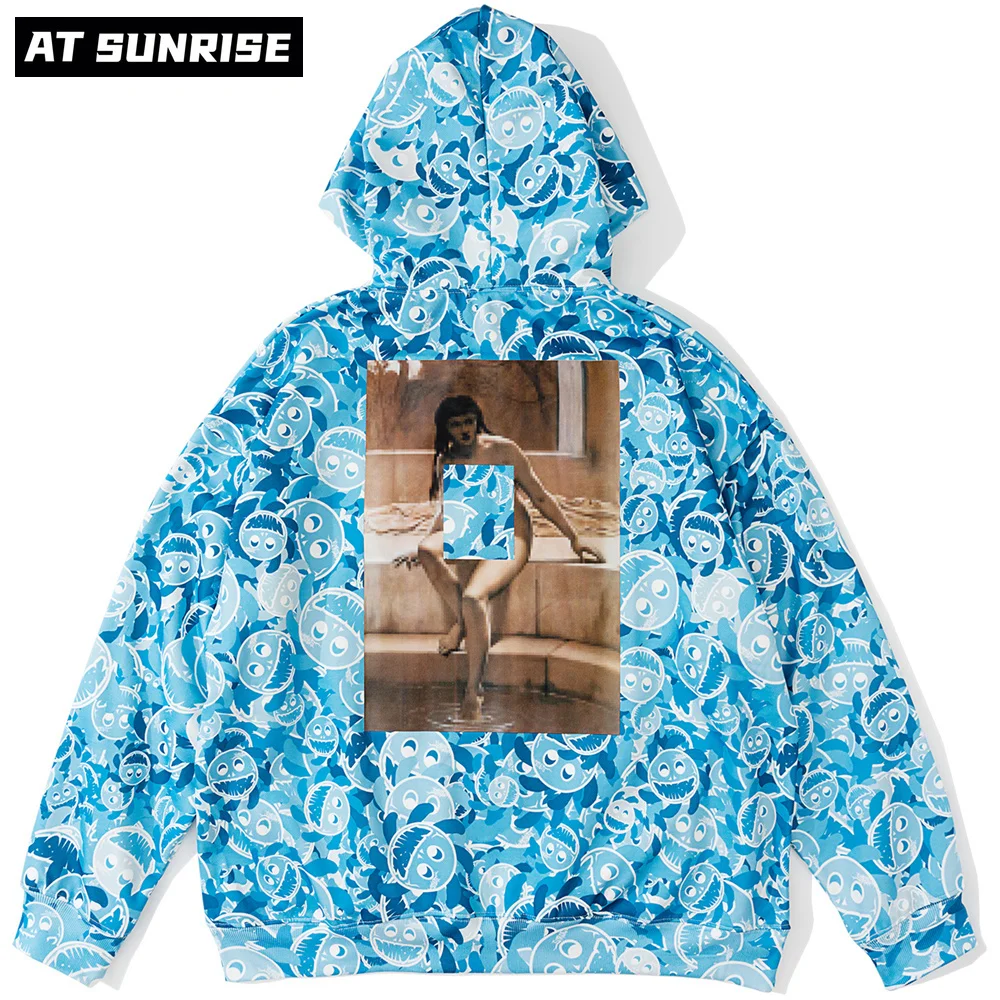 

Streetwear Sweatshirt Oversize Hoodie Men Women Hip Hop Graphic Printed Pullover blue Harajuku Cotton Casual Sweatshirt Unisex