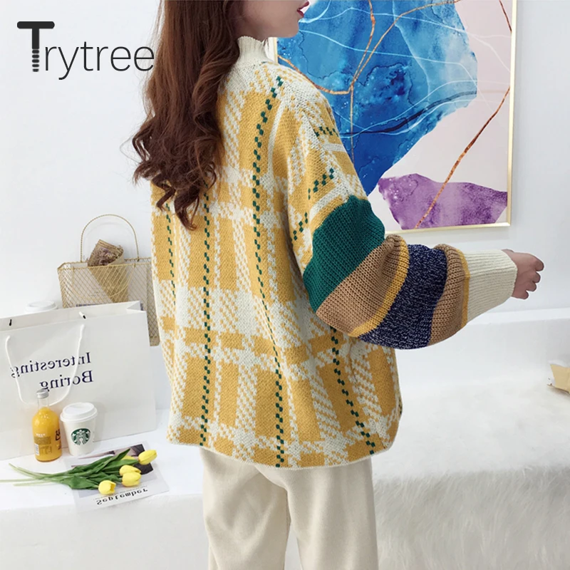 Trytree 2019 Осень Зима Женский Повседневный свитер с v-образным вырезом однобортный