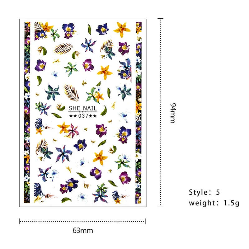 

1pc Leaf Flower 3D Nail Art Stickers Face Stickers for Nails Self-adhensive Decals Tips Decoration Paper