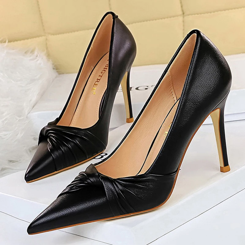 

Shoes Spring Woman Pumps Pu Leather Shoes Women Heels Stiletto Fashion Office Shoes High Heels Ladies Shoes Plus Size 43