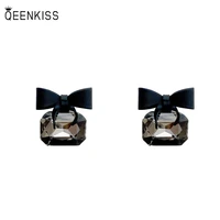 qeenkiss eg7389 fine jewelry wholesale woman birthday wedding gift black bowknot square 925 sterling silver needle stud earrings