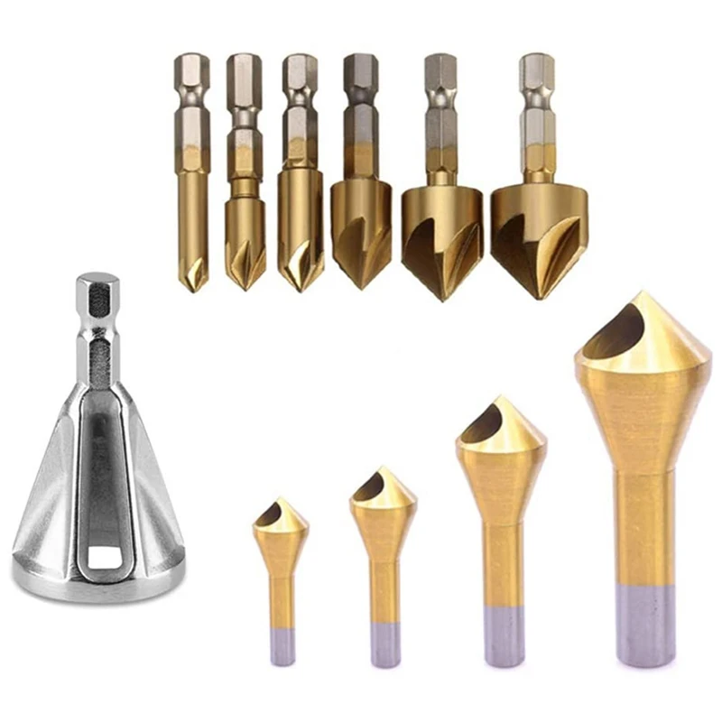 

External Chamfer Tool Stainless Steel Remove Burr Tools, 90 Degree Center Punch Tool Sets For Wood Quick Change Bit
