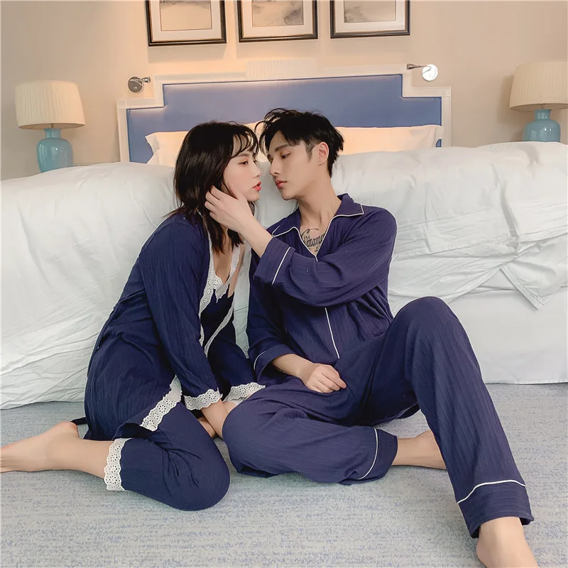 Осенне-зимняя Милая пижама из 100% хлопка для женщин 3 предмета мужская одежда