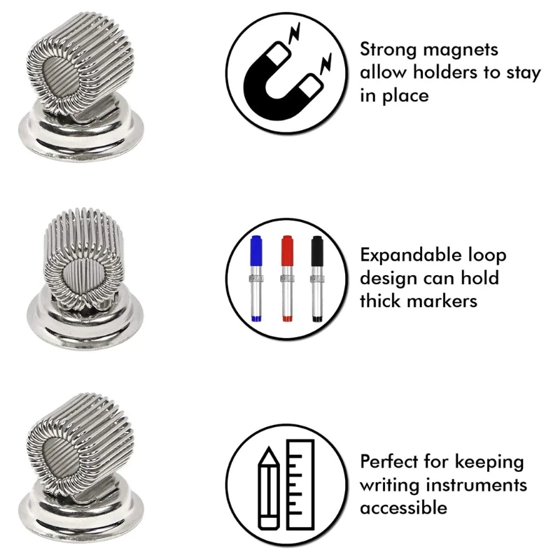 

Magnet Pen Clips Metal Pen Holder Self Adhesive Pen Pencil Organizer w/ Adjustable Spring Loop for Refrigerator T8DB