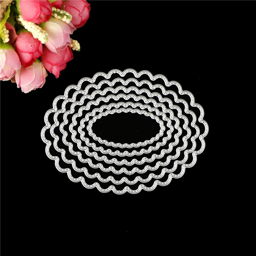 

1 OR 6PCS Oval Circle Scallop Frame Dies cutting decorative Scrapbooking Steel Craft Die Cut create Stamp Embossing paper Card