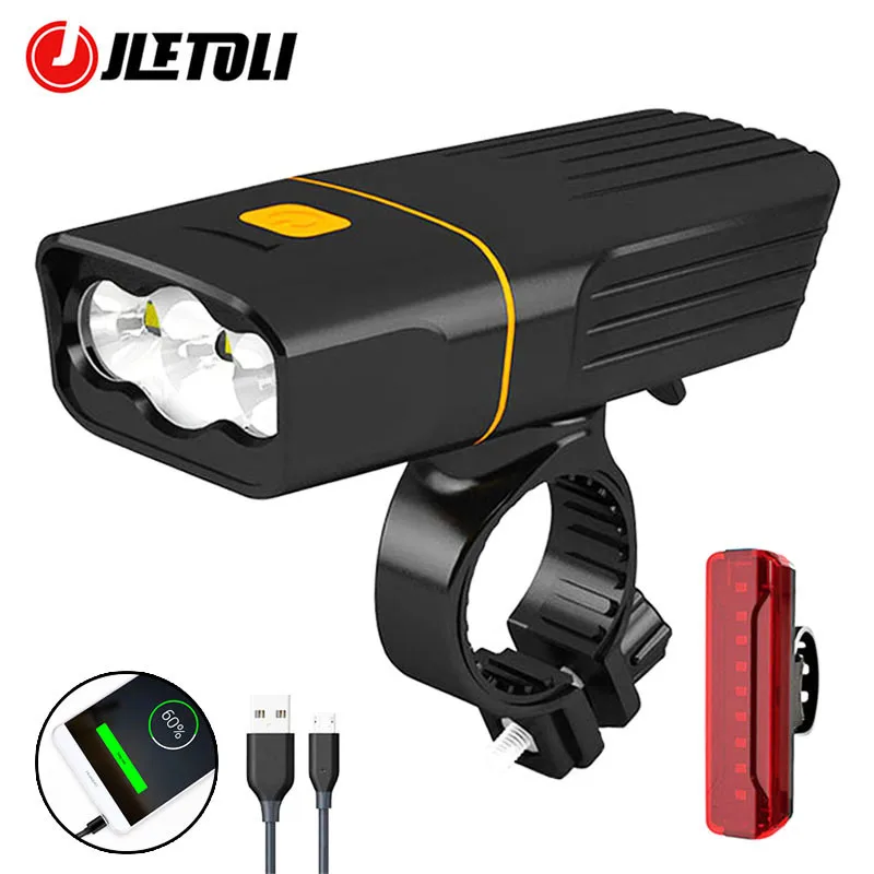 

JLETOLI USB Rechargeable Bike Headlight Waterproof Cycling Light 360 Degree Rotating Bycicle Front Light Bike Accessories