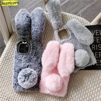 soft plush phone case for iphone 11 12 pro xr x xs max 7 8 6 6s plus 5 5s se 13 mini 3d furry rabbit bunny warm fur hair cover