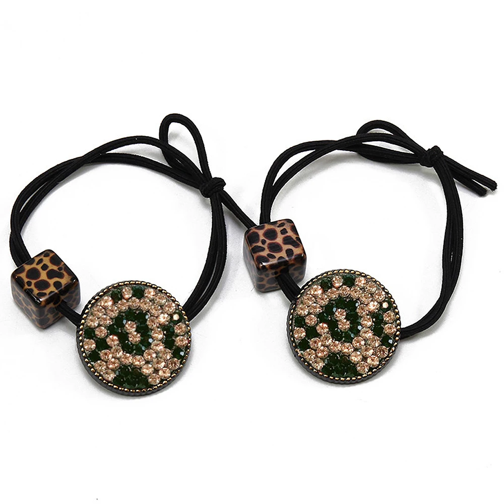 Женская резинка для волос с леопардовым принтом обтягивающая кристаллами в виде