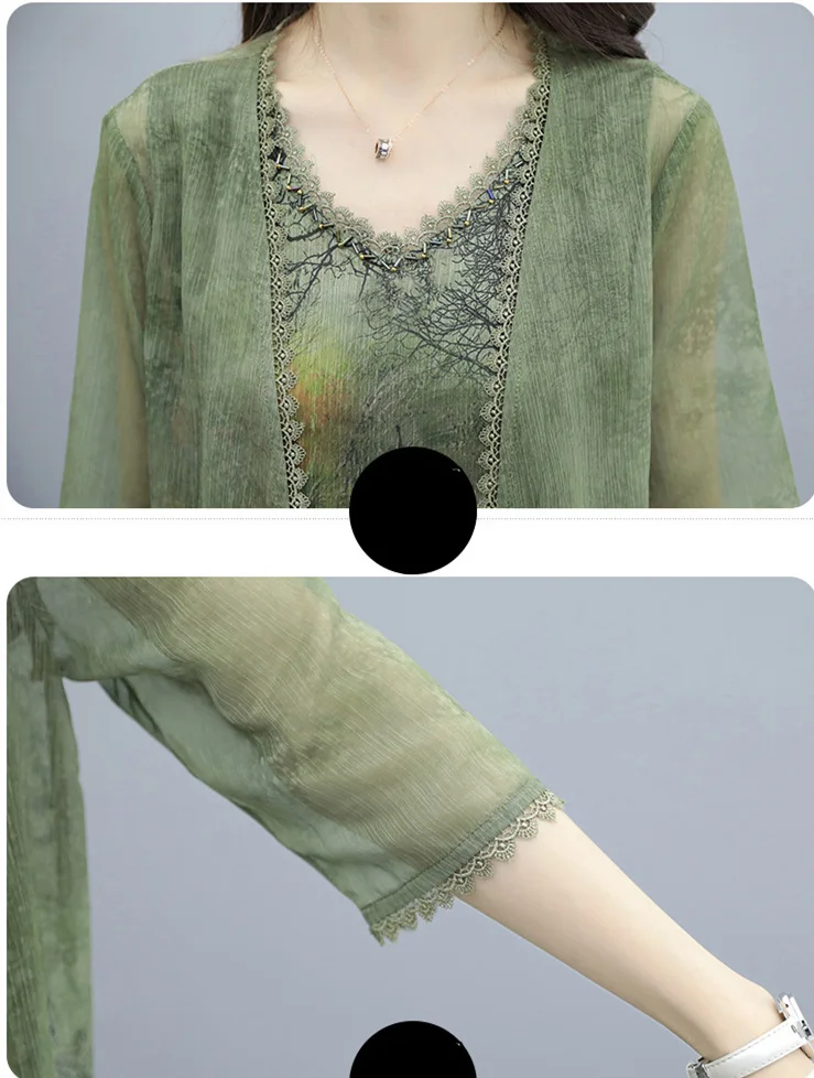 Летнее шифоновое платье зеленого цвета с принтом Комплект из 3 предметов Для