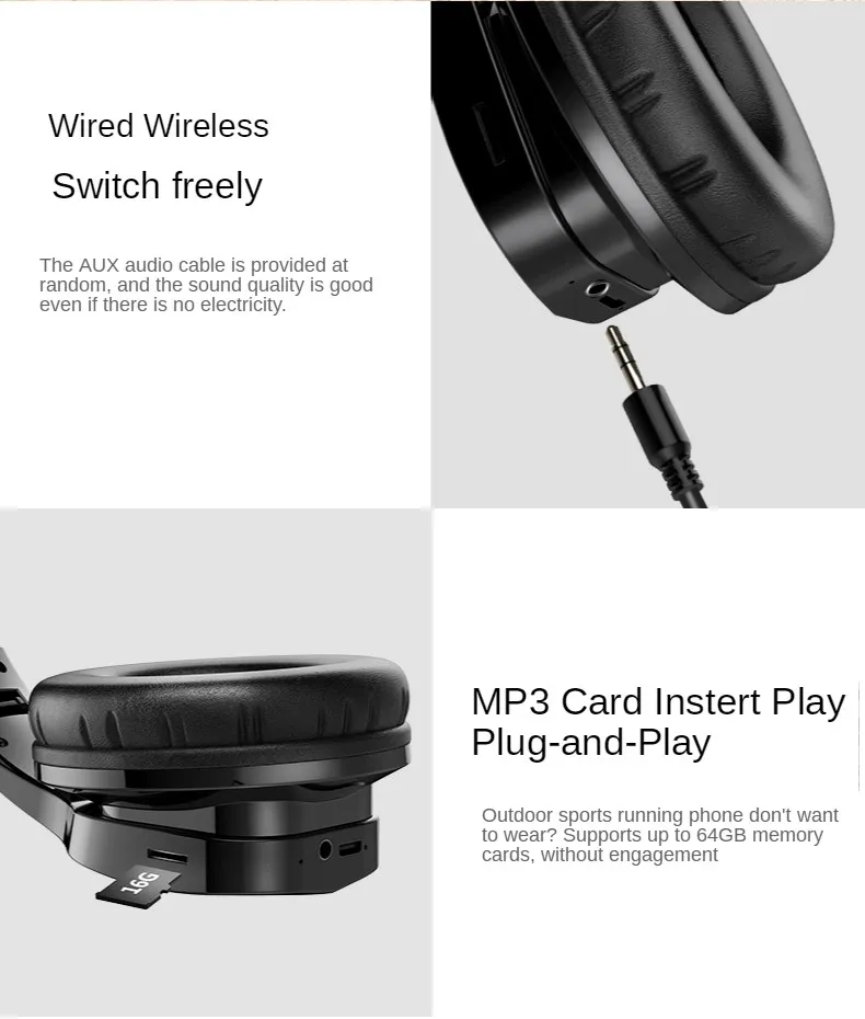 

Fashion New Wireless Bluetooth Headset Gamer Sports Earphones with Mic SD Card Headphones for iPhone Xiaomi Earbuds Over Ear