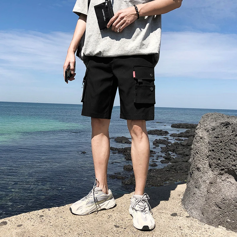 

Mens Beach Holiday Cargo Shorts Summer Black Cotton Shorts Men Loose Multi-Pocket Shorts Homme Casual Bermuda Short Trousers