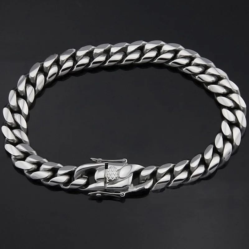 

Hip Hop Chain Bracelets High Polish Golden Chains MIami Cuban Men Women Punk Curb Bangle Double Safety Clasps 6/8/10/12/14/16/18