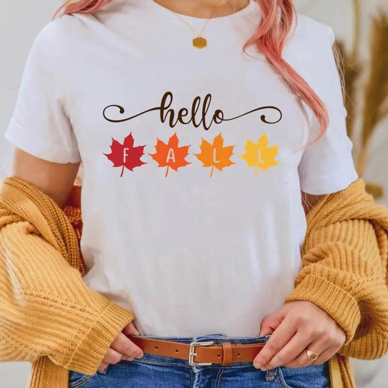 

Fall Leopard Trend Style Ladies Thanksgiving Halloween Women Autumn T Top Print Cartoon Shirt Female Graphic New Tee T-Shirts
