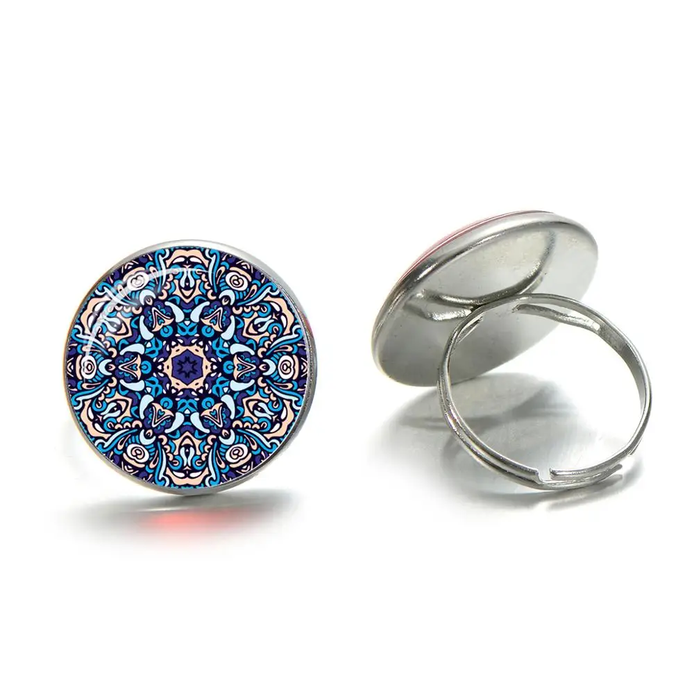 Винтажное кольцо с хной для чакр изображением синей мандалы цветком жизни со