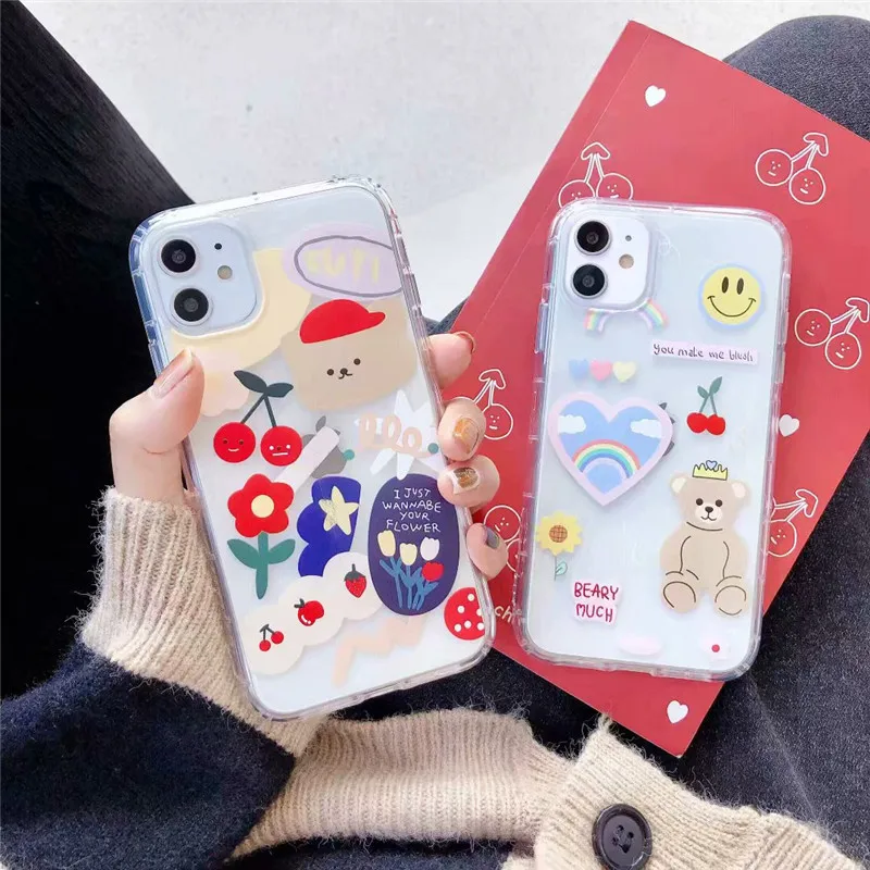 

JAMULAR Cartoon Bear Phone Case For iPhone 7 11 Pro XS MAX XR X 8 Plus Soft TPU Back Cover Cute Lovely Clear Coque Animal Fundas