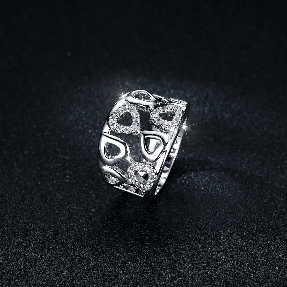 

Silver Color Hollow Heart Chunky Rings for Women Sweet Fashion Female Wedding Engagement Anniversary Rings Jewelry Size 6 to 10