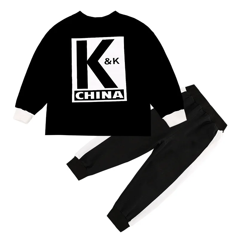 

Boy autumn new sports suit Boy T-shirt pants casual two-piece suit Boy letter pattern stitching contrast color two-piece